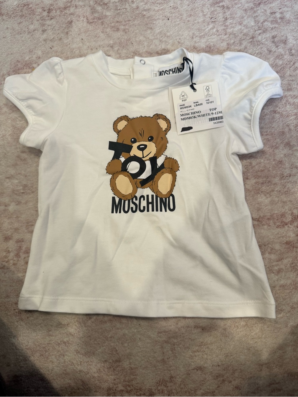 NWT Moschino White Tee with Brown Teddy Graphic